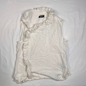 DKNY Women's Ruffle Sleeveless Top Ivory Size M Retail $79 A!0124